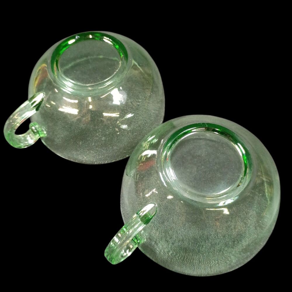 Pair Of 2 Fostoria Green Uranium Glass Teacup Water/Coffee Cups Vintage 1930s - Picture 5 of 9